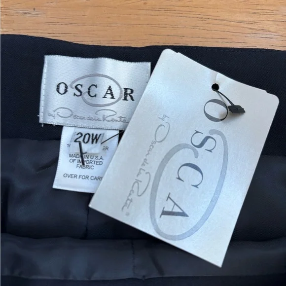 Oscar by Oscar De La Renta navy blue wool and leather trim pant suit 18W read - Picture 5 of 14